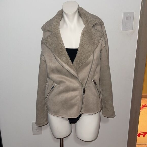 H&M Faux Suede Shearling-Lined Biker Jacket Size 2 - Picture 4 of 14